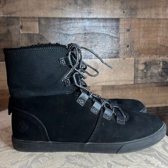 Timberland Black Dausette Fleece Fold Down Boots Size 8 - Picture 1 of 12